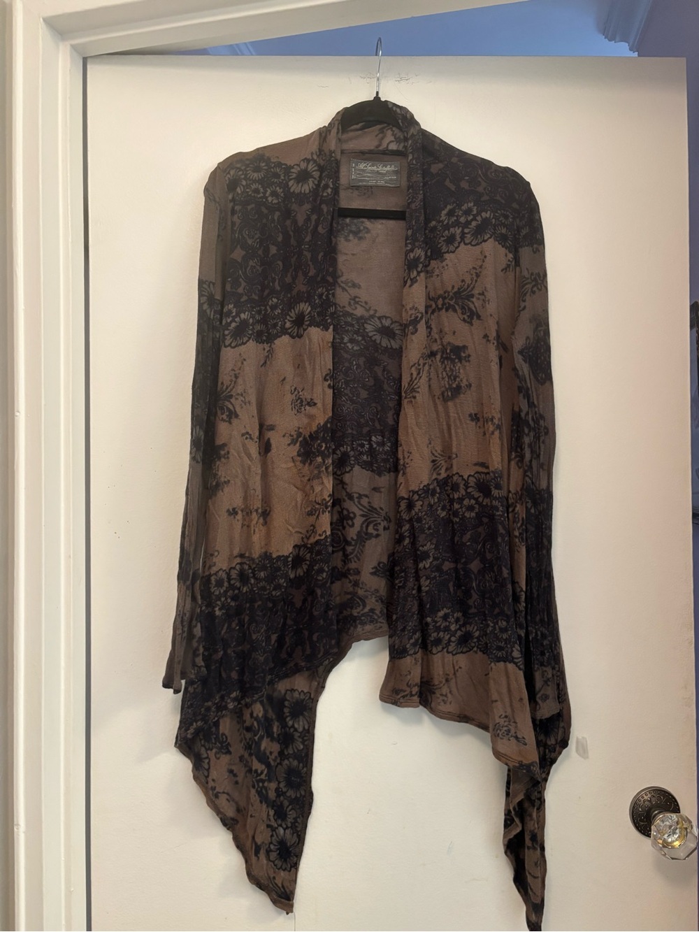 All Saints Brown Racerback Handkerchief-Hem Dress Black Floral Print w cardigan - Picture 4 of 9